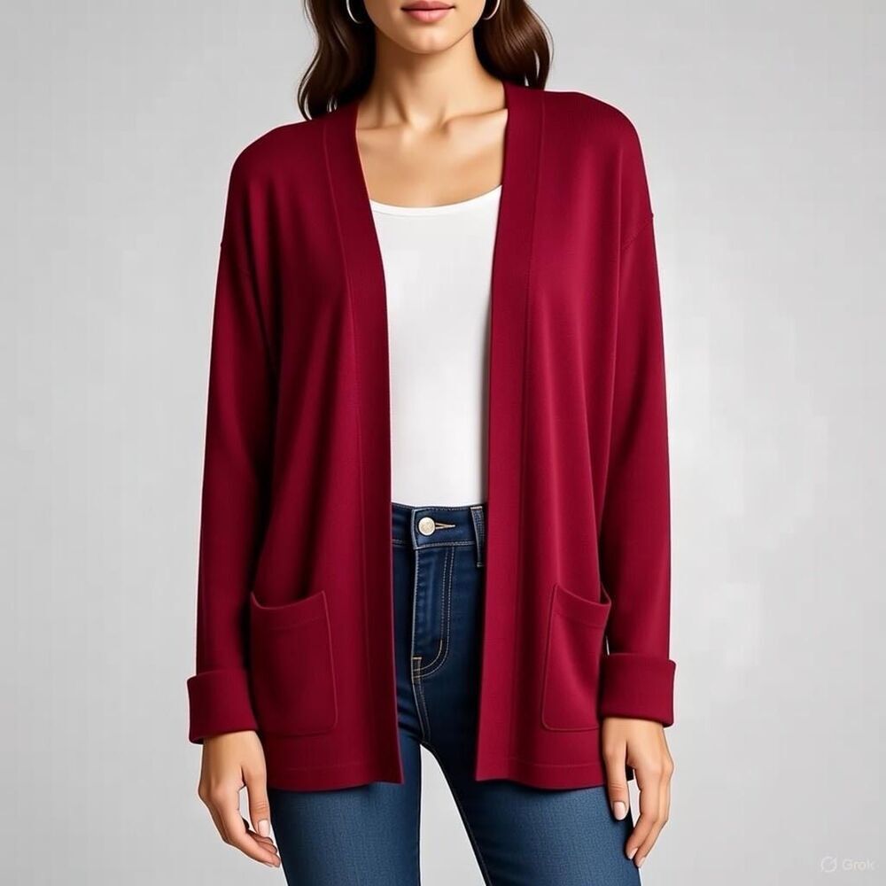Jeanne Pierre Ruby Open Cardigan with Pockets size Large 100% cotton #760